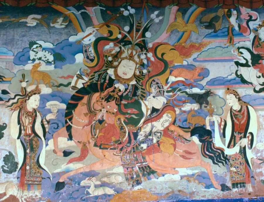 Thangka painting depicting scenes from the Gesar epic